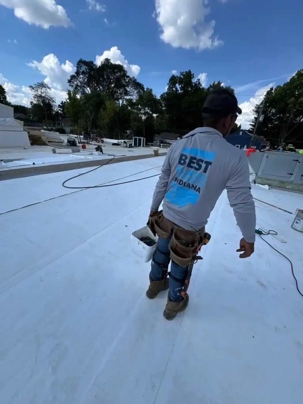 Tarping and dry-in on a Otterbein commercial roof